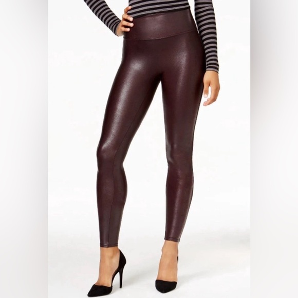 SPANX Faux Leather Leggings Burgundy Brown 45488 - Picture 2 of 13